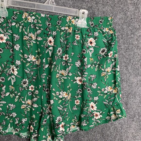 Forever 21 Kelly Green Floral Shorts Ruffle Hem Women 3X Rayon Pullon - Picture 3 of 11